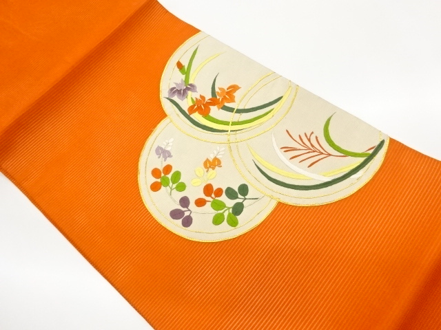 JAPANESE KIMONO / RO-KIN-KOMA EMBROIDERY / A CIRCLE / AN AUTUMN GRASS 